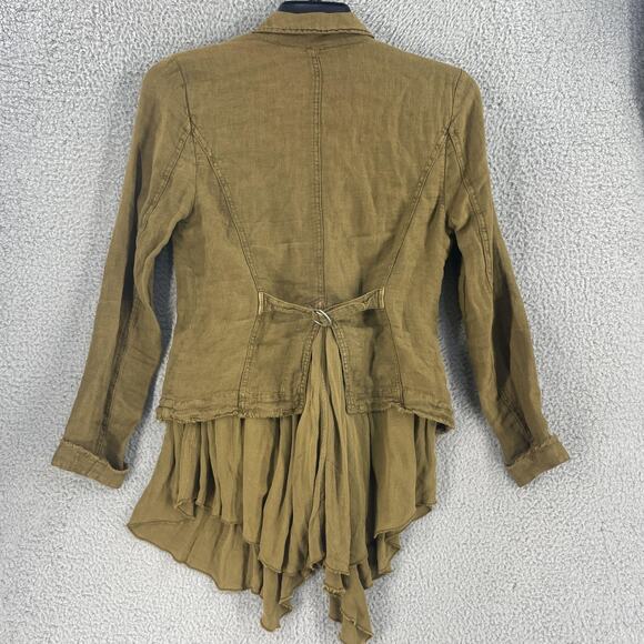 Free People Jacket Womens XS Brown Linen Ruffle Hem Double Breasted Boho Blazer - Picture 5 of 16